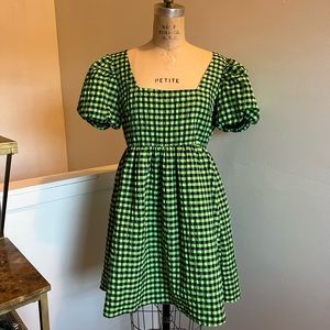 Topshop Green and Black Plaid Babydoll Dress